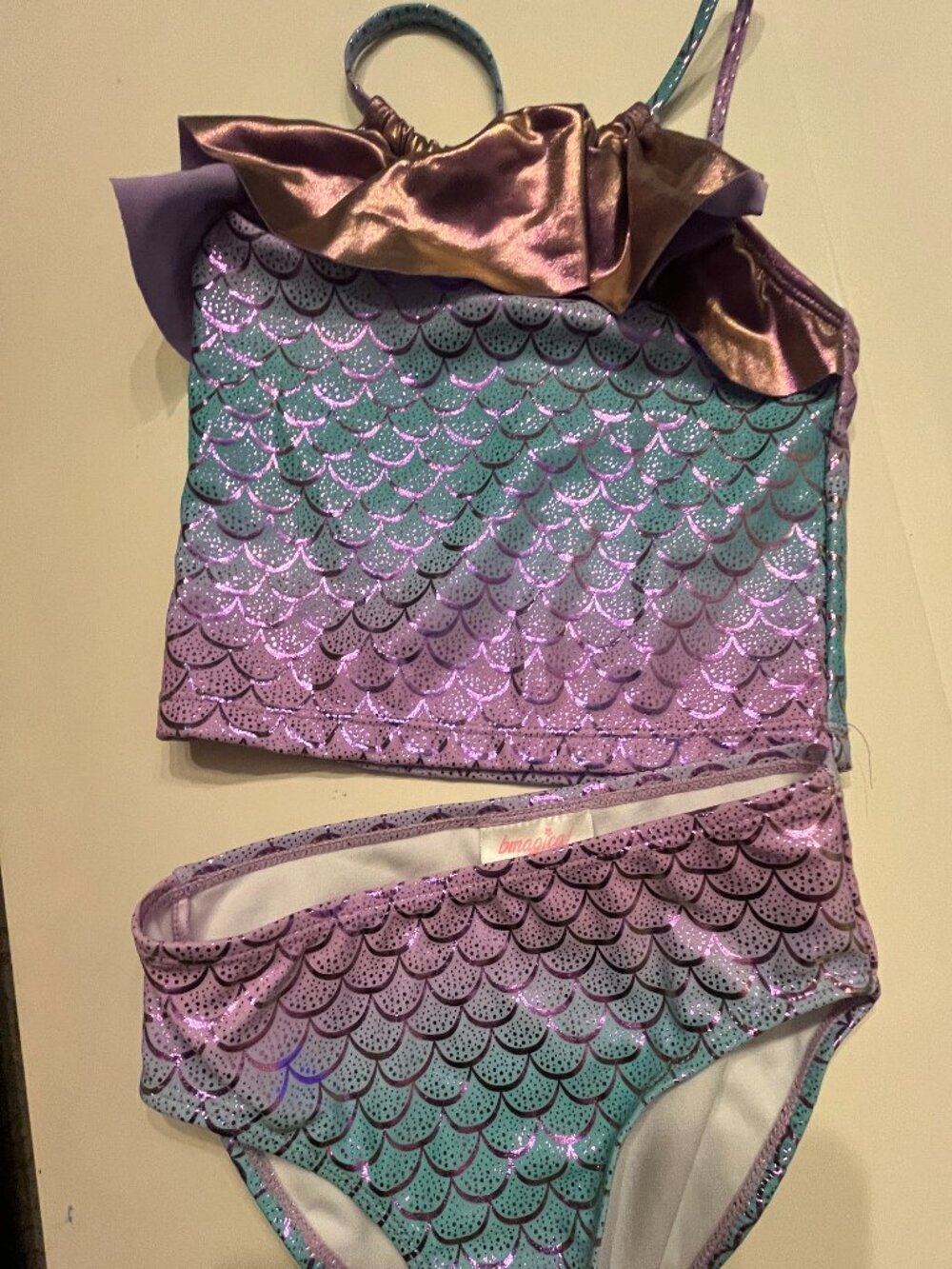 2 piece pink and purple mermaid style swimsuit (Size 8)